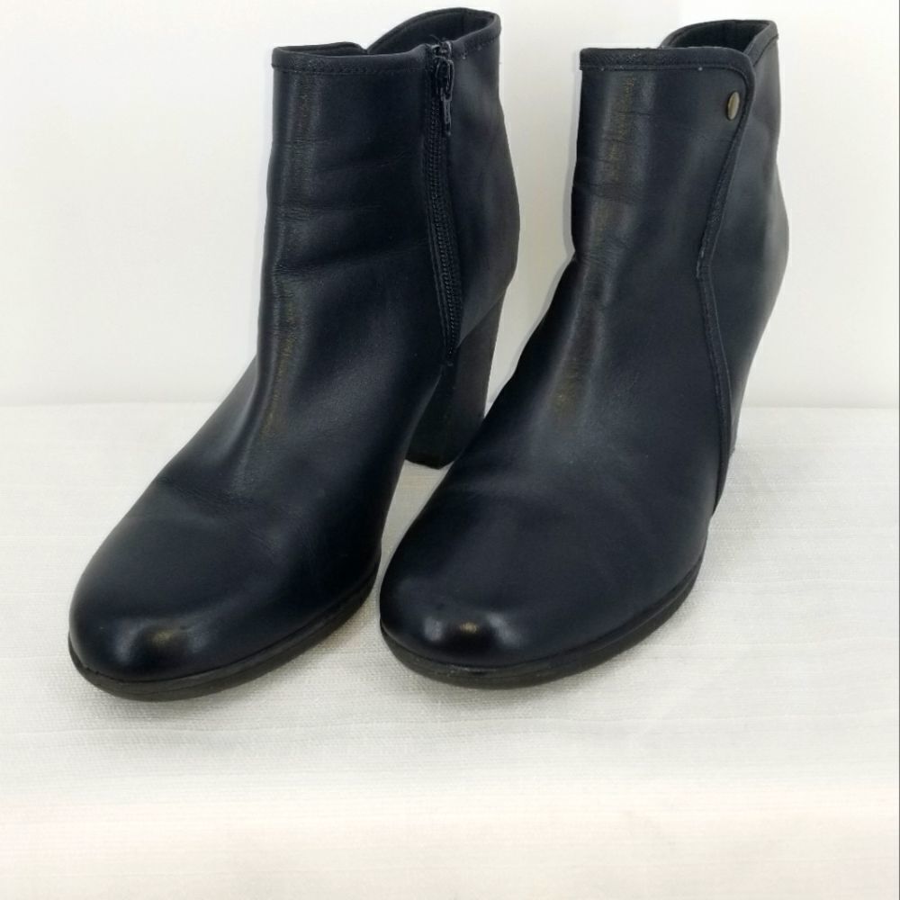 Clarks Booties with Stacked Heel & Almond Toe